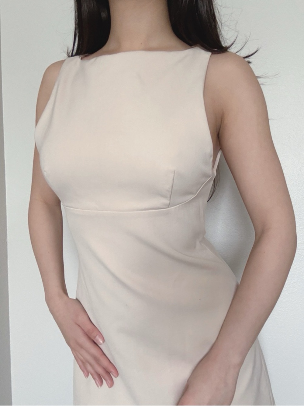 Sleeveless Cream Boatneck Dress